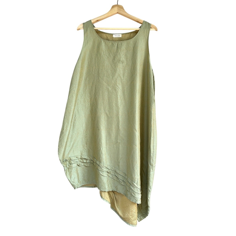 Krista Larson Tunic Dress One Size Green Gold Asymmetrical Lagenlook Art to Wear